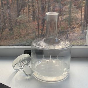 Vintage Clipper Ship Etched Glass Decanter Large